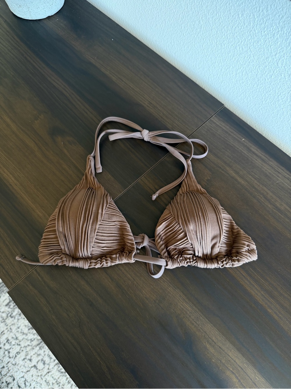 Textured Triangle Bikini Top in Brown